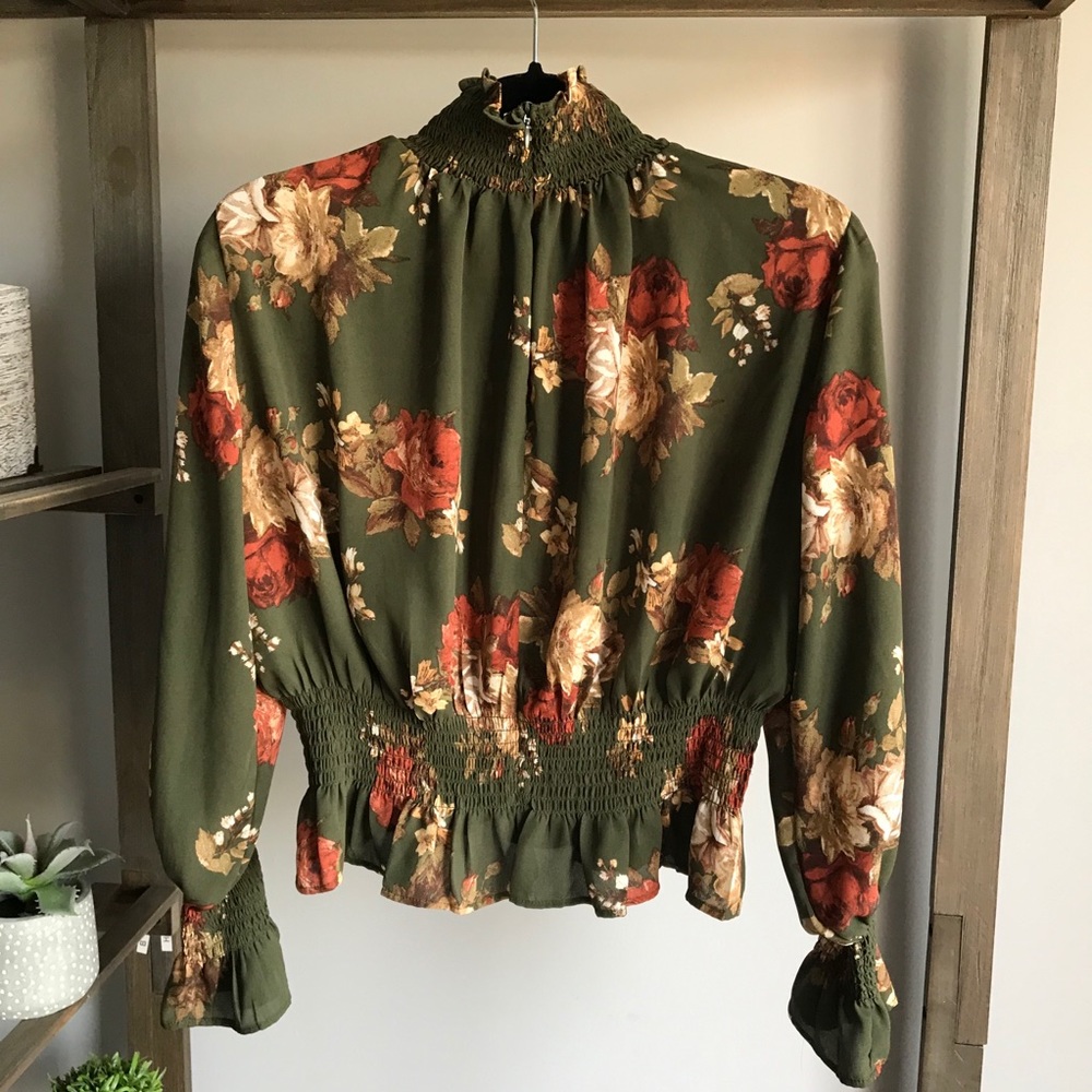 Shine Star Olive Green Floral Ruffled Top